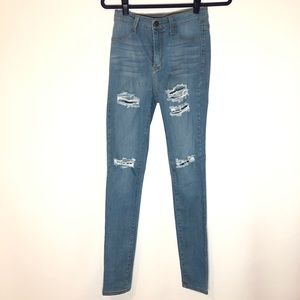 Distress medium washed high waisted jeans